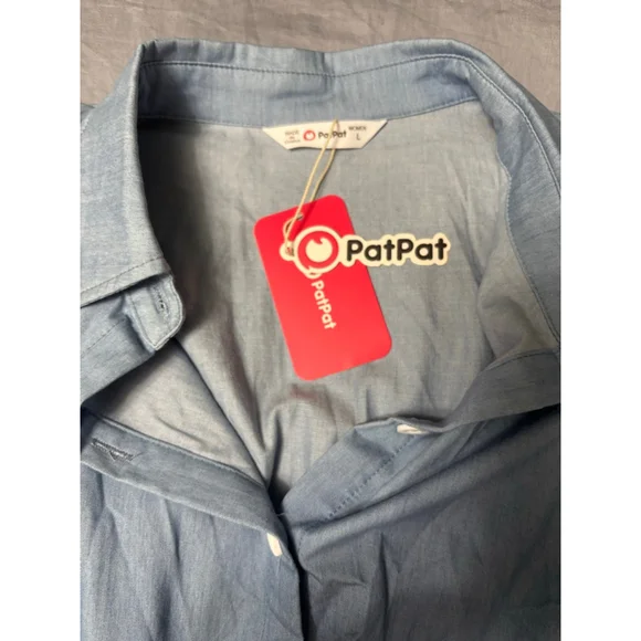 Women's PatPat Light Blue Denim High Low Dress with White Buttons, Size L - Picture 4 of 8